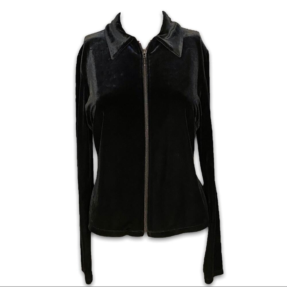 J. Crew Black Velvet Jacket Zip Up Women's‎ Medium Black Soft